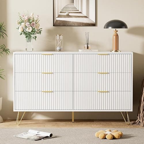 Furniway White Dresser for Bedroom with Gold Metal Handles, 47.2" Wide Modern Chest of Drawers Storage Organizer for Living Room, Closet, Hallway thumbnail 7