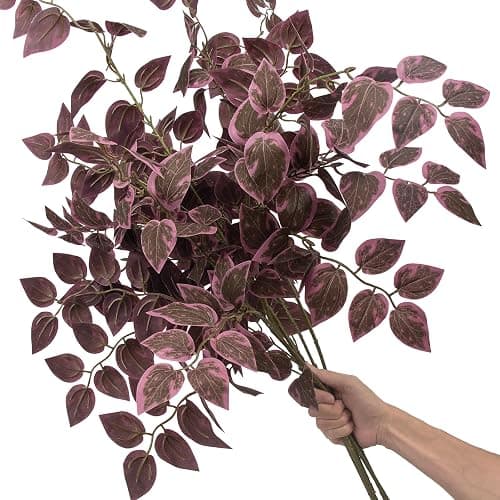 Daynight 35″ Fall Artificial Eucalyptus Stems, 12Pcs Silk Faux Eucalyptus Leaves Branches, Autumn Harvest Greenery Stems for Thanksgiving Halloween Farmhouse Table Centerpiece DIY Decor (12, Burgundy) thumbnail 9
