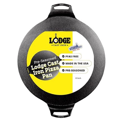 Lodge Seasoned Cast Iron Pizza Pan 15 Inch - Pre-Seasoned, Round Pizza Pan with Dual Assist Handles - Even Heat Distribution- PFAS-Free, Non-Toxic Cookware - Oven Safe - Image 1