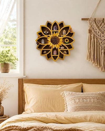 Sunflower Decorations for Home Sunflower Gift for Women Crystal Wall Shelf | Sunflower Wall Art, Crystal Display Shelf, Boho Farmhouse Decor for Bedroom Kitchen Living Room & Birthday Gift for Her thumbnail 7