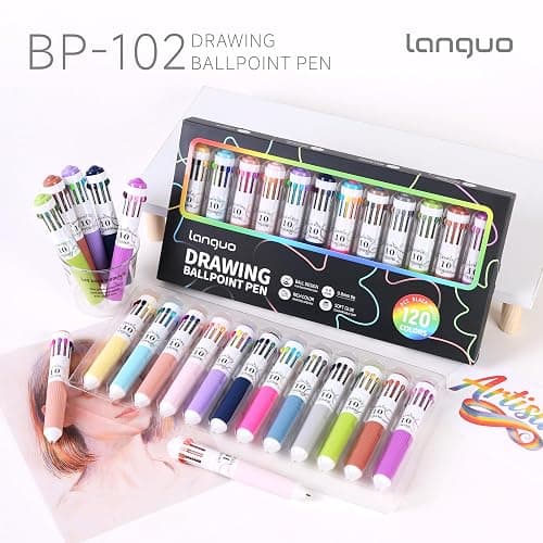 languo 120 Colors Multicolor Ballpoint Pens, 10-in-1 Colored Pen, 0.8mm Tip | 12 Pack, Retractable Colored Ballpoint Pen, Easy Color Switching, Smooth Ink Flow, Great for Drawing, Note-Taking, Journaling thumbnail 3