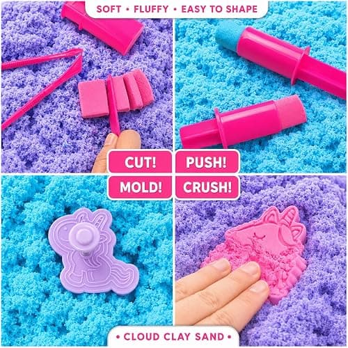 Carolart Unicorn Cloud Sand Sensory Kit, Sand Toys for Kids, Play Sand | Treasure chest unicorn toys with cloud clay, moldable sensory play sand, gift for girls boys ages 3+, travel sensory toy thumbnail 3