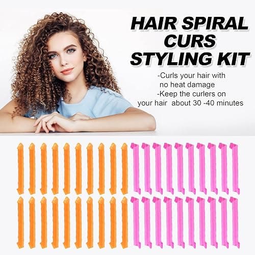 40pcs Heatless Spiral Hair Curlers for Long Hair - Heatless Curls Overnight 22inch Magic Hair Rollers No Heat Curlers for Women Kids thumbnail 3