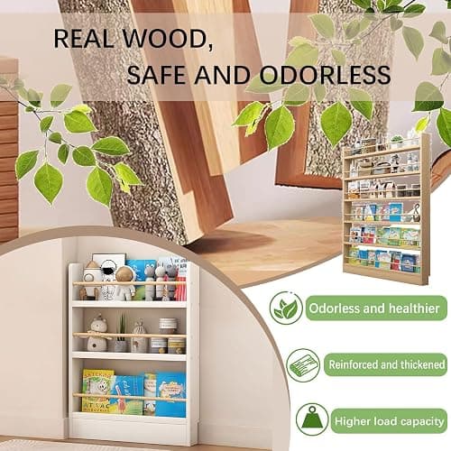 yurstcggh Wooden Behind Door Bookshelf,Thin 10cm Standing Wood Book Shelf Organizer,Behind Door 3-5 Tier Wall Bookcase,Toy storage rack, book storage rack 58×10×124cm Brown thumbnail 7