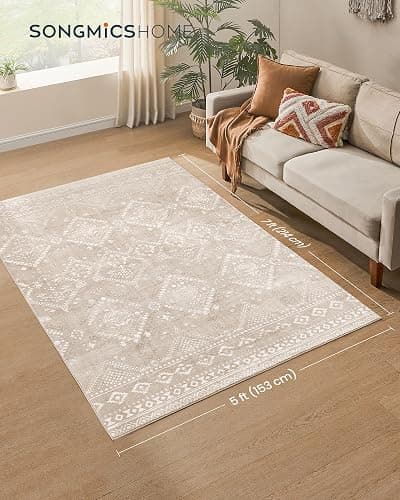 SONGMICS HOME Area Rug, 5x7 ft Rug for Bedroom, Non-Slip Carpet, Home Decor, for Living Room, Machine Washable, Boho Style, Cappuccino Beige UTAR023K01V1 - Cappuccino Beige - 5'W x 7'L thumbnail 7