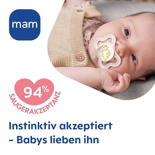 MAM Supreme Schnuller im 2er-Set, Baby Schnuller für eine gesunde Zahn- und Kieferentwicklung, beugt Hautreizungen vor, mit Schnullerbox, 0-6 Monate, Bär/Blätter - Bär/Blätter - 2er-Set thumbnail 3