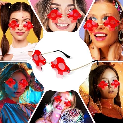 Mushroom Shaped Sunglasses Vintage Rimless Sun Glasses Classic Eyeglasses Irregular Rimless Eyewear Christmas Costumes Glasses for Women Men Party Prom Cosplay Rave Accessories Halloween thumbnail 6