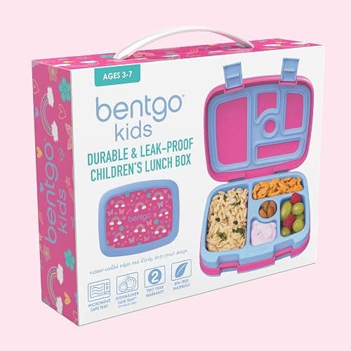 Bentgo Kids Prints Leak-Proof, 5-Compartment Bento-Style Kids Lunch Box - Ideal Portion Sizes for Ages 3-7, Durable, Drop-Proof, Dishwasher Safe, & Made w/BPA-Free Materials (Rainbows & Butterflies) - Rainbows and Butterflies thumbnail 9