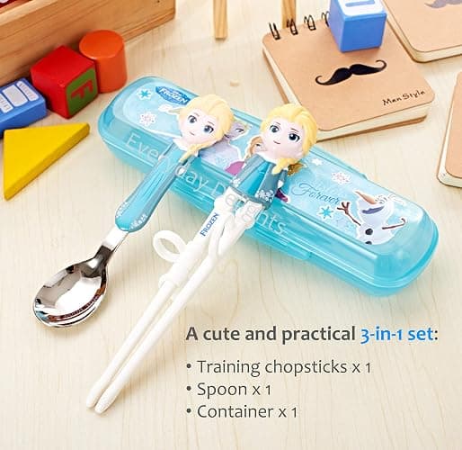Frozen Queen Elsa Kids Children Spoon Training Chopsticks Flatware Utensil Cutlery Dinnerware Tableware Set with Case, 3 pieces thumbnail 3