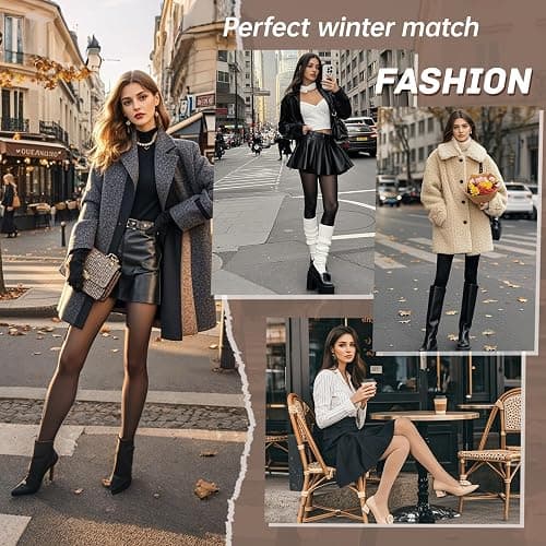 HONGTEYA Fleece Lined Tights Women Winter Thermal Leggings Pantyhose Fake Translucent Thick Warm Sheer Tights thumbnail 3