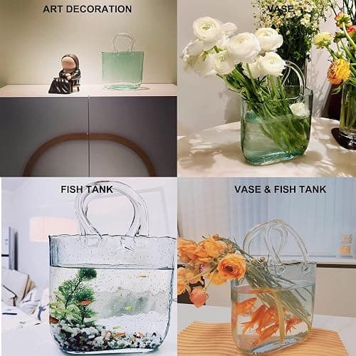 DUEBEL Glass Vases Fish Bowl, Handmade Flower Vase with Bubble for Home Wedding Decor, Handbag Shape Clear Vase thumbnail 4