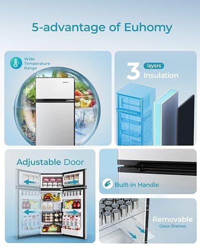 EUHOMY Mini Fridge with Freezer, 4.5 Cu.Ft Mini Refrigerator fridge, 2 door For Bedroom/Dorm/Office/Apartment - Food Storage or Cooling drinks, Silver thumbnail 6