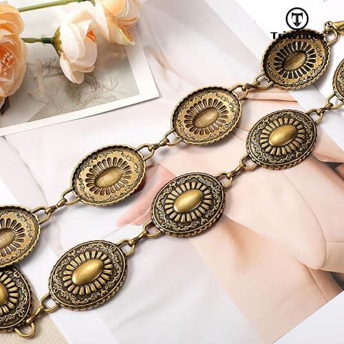 TRIWORKS Western Concho Belt for Women – Gold Chain Cowgirl Boho Belt for Dresses, Jeans & Country Concerts thumbnail 2