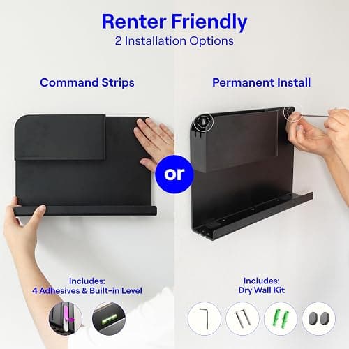 WallShelfie Bedside Wall Organizer - Room Decor, Dorm Room Essential, Floating Bedside Shelf Wall Mount, Makeup Organizer, Remote Control Holder, Room Accessories, Floating Shelves (Black) thumbnail 4