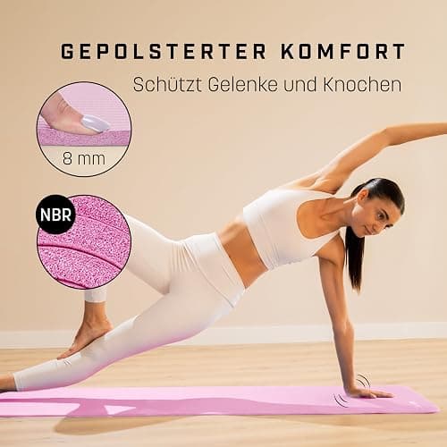 KG PHYSIO Yogamatte Rutschfest & Gepolstert - Yoga Matte mit Tragegurt, Fitnessmatte, Sportmatte Dicke 8mm, Gymnastikmatte, Gym Matte, Pilates Matte, Fitness Matte, 183x60cm thumbnail 2
