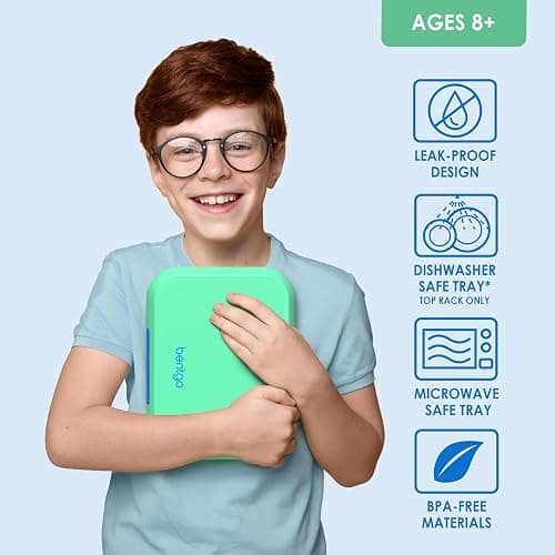 Bentgo Pop - Leak-Proof Lunch Box & Removable Divider for Ages 8+ & Teens - Lunch Container Holds 5 Cups of Food; 3-4 Compartments; Microwave/Dishwasher Safe; 2 Year Warranty (Spring Green/Blue) thumbnail 4