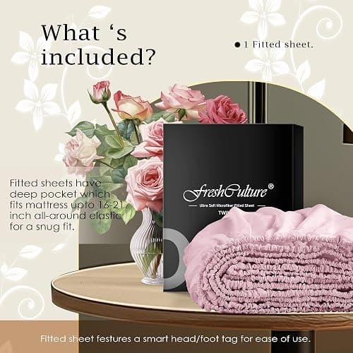 FreshCulture Full Fitted Sheet Only – Premium Hotel-Quality Fitted Sheet for Full Bed – Ultra Soft & Breathable Brushed Microfiber – Elegant Black Box Packaging (Pink) thumbnail 5