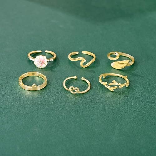 TAMHOO 20 Pcs Adjustable Rings Set for Women - Finger Rings Pack Stackable Rings for Teens- Cute Rings for Teen Girls -in Gold and Silver Tone thumbnail 5