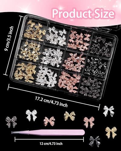 120 Pcs Alloy Bow Nail Charms and Gems, Silver Gold Black Bowknot Metal Nail Art Charms, Shiny Luxury Cute Bow Nail Jewelry for Nails Design Manicure Accessories thumbnail 5