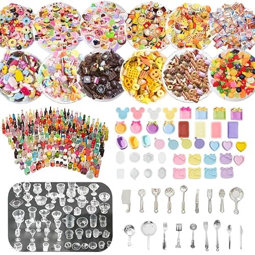 250Pcs Mini Food Miniatures Food Drinks Bottles Toys Doll House Accessories 1:12 Playset Kitchen Game Pretend Play Party Mini Things Stuff Tiny Baking Micro Hamburger Ice Cream Cake Bread thumbnail 7