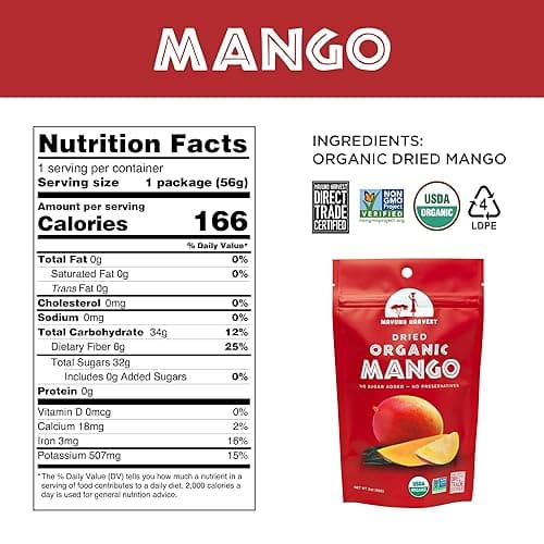 Mavuno Harvest Mango Dried Fruit Snacks | Unsweetened Organic Dried Mango Slices | Gluten Free Healthy Snacks for Kids and Adults | Vegan, Non GMO, Direct Trade | 2 Ounce, Pack of 3 thumbnail 4