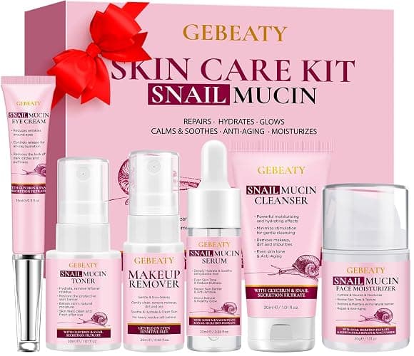 Skin Care Set,6 Pcs Korean Snail Mucin Essence Anti-aging Moisturize Repair Soothe Hydrate,Glass Skincare Kit for Dull & Dry Skin,Skincare Gift Set Teens Stocking Stuffers Christmas Gifts for Women - Image 1