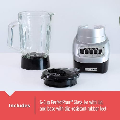 BLACK+DECKER PowerCrush Multi-Function Blender with 6-Cup Glass Jar, 4 Speed Settings, Silver thumbnail 8