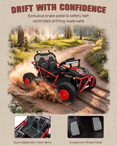 First Ride On 36V Kids Ride On UTV, 2-Seater 400W Electric Car for Kids 6+, 5-8 MPH Speed, 14" EVA Wheels, Metal Frame, Bluetooth Music, Rear Metal Suspension Off-Road Vehicle (Red) thumbnail 8
