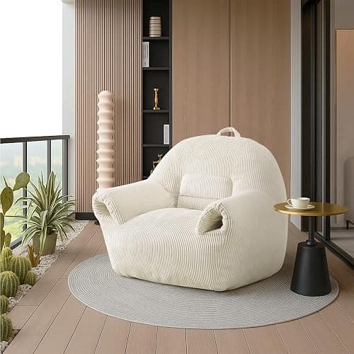 Peace nest Bean Bag Chair with Memory Foam Filled Ultra Soft Corduroy Cover for Adults Comfy Fur Bean Bag Chairs with Armrests for Bedroom Living Room Office Dorm Reading Beige thumbnail 8