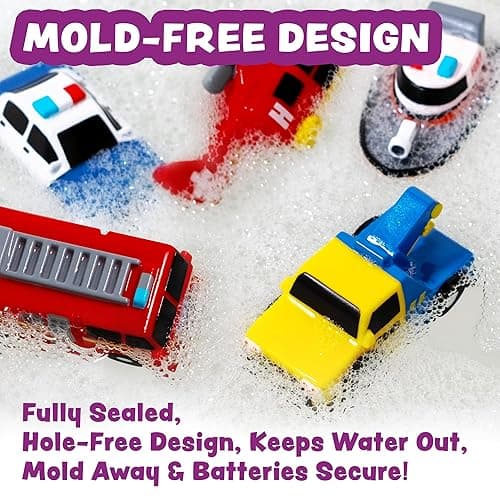 Tub Works® Emergency™ Cars Light Up Bath Toys, 6 Pack | Water-Activated Light Up Toys Flash & Change Color | Soft, Squeezable Baby & Toddler Bath Toys | Sensory Toys with Bath Lights for Kids Bath thumbnail 6