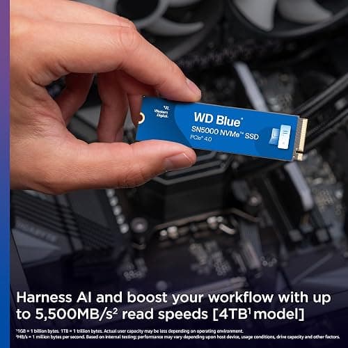 WD Blue SN5000 1TB SSD, M.2 2280 NVMe SSD, Read speeds up to 5150 MB/s, PCIe Gen4, nCache Technology, Free Acronis True Image data migration software, Internal solid state drive, Color May Vary thumbnail 2