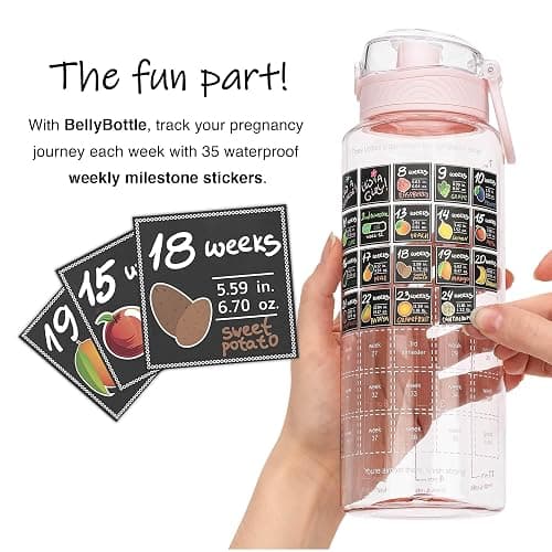 BellyBottle Pregnancy Water Bottle Tracker – Pregnancy Must Haves – Pregnancy Gifts for Expecting Mom – Pregnancy Essentials Nausea Relief – Weekly Stickers + Straw + BPA Free + Pink thumbnail 3