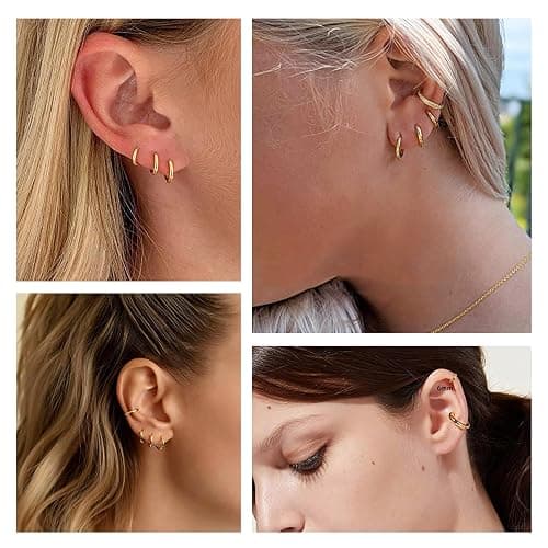 Gokeey Small Gold Huggie Hoop Earrings Set for Women 14K Gold Plated Hypoallergenic Lightweight Earrings for Sensitive Ears Everyday Earrings Sets for Multiple Piercing Cartilage Hoop Earrings Stack Jewelry thumbnail 6