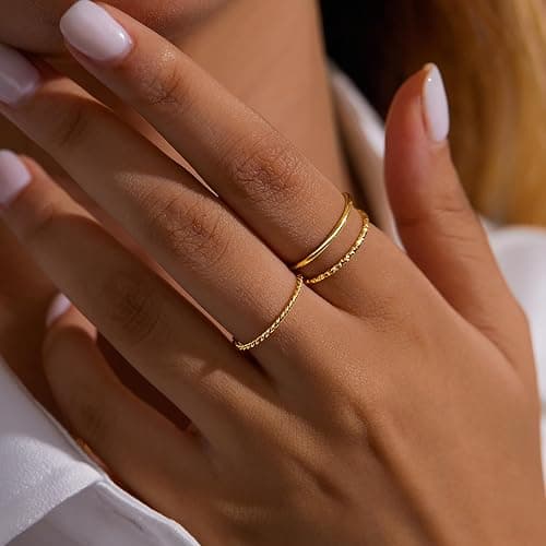 Gokeey Gold Rings for Women Non Tarnish, Dainty 14K Gold Plated Stackable Thin Thumb Ring Set Trendy Pinky Wedding Bands Engagement Rings for Women Size 3 4 5 6 7 8 9 10 11 thumbnail 2