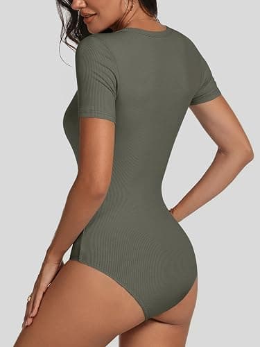 ANRABESS Bodysuits for Women V Neck Short Sleeve Body Suit Tops Slim Fit Ribbed Knit Soft Basic T-Shirts 2026 Summer Outfits thumbnail 3
