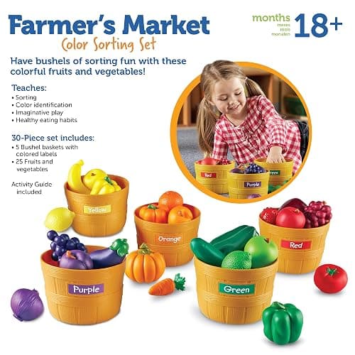 Learning Resources Farmer's Market Color Sorting Set - Play Food for Kids, Toddler Stacking Toys, Grocery and Kitchen Play Toys , Montessori, Fine Motor Skills , Gifts for Boys And Girls thumbnail 7