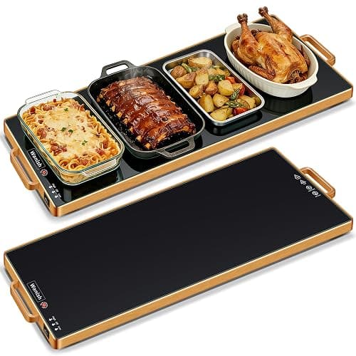 Electric Warming Tray,XL 32"x12",Tempered Glass Warming Mat for Food,Black | Keep Food Warm,Gold Handles Food Warmers For Parties Buffet Daily Gatherings,Temperature Control,Thermostat,Full Surface Warm - Image 1