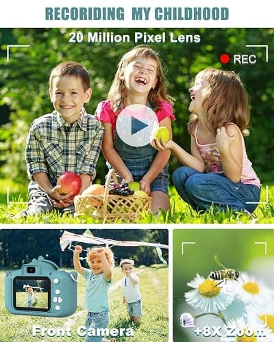 Hangrui Kids Camera, 20MP Kids Digital Dual Lens Cameras with Silicone Case 2.0 Inch IPS Screen 1080P Video Camcorder, 32GB Card,Shockproof Childrens Camera Toy for Boys & Girls Age 3-12(Dark Green) thumbnail 4