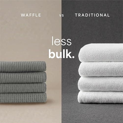 S&T INC. Aura Waffle Bath Towels, 4 Pack, 30" x 60", Grey | Quick-Dry, 420GSM, Absorbent Microfiber, Lightweight, Sewn-In Hang Loop, Compact for Home, Gym, and Travel thumbnail 3