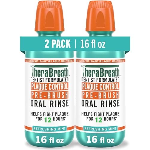 TheraBreath Plaque Control Pre-Brush Oral Rinse, Refreshing Mint Flavor, Antigingivitis and Antiplaque Rinse, Dentist Formulated, Alcohol Free, 16 Fl Oz (Pack of 2) - Image 1
