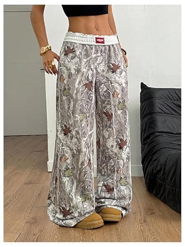 RoseSeek Women's Letter Leopard Print Straight Leg Pants Elastic Waist Y2K Trousers Bottoms with Pockets thumbnail 5