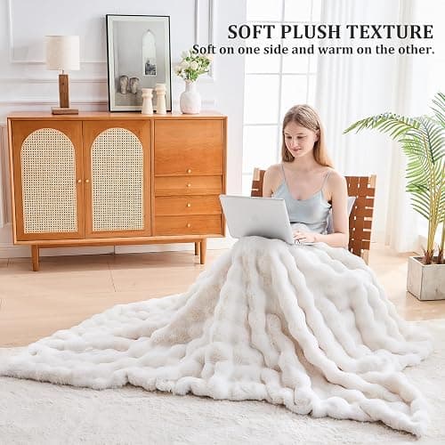Faux Fur Throw Blanket for Couch, Cozy Fuzzy Fluffy Soft Plush Thick Bubble Sherpa Blanket for Sofa Bedroom Living Room, Mothers Day Birthday Gifts for Women Home Decor thumbnail 3