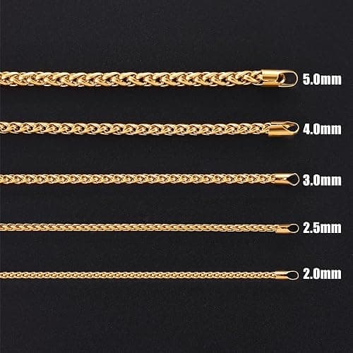 Fiusem 14K Gold Plated Wheat Chain Necklace for Men, 2/2.5/3/4/5mm Stainless Steel Necklace Chains for Men and Women 16-28 Inch thumbnail 7