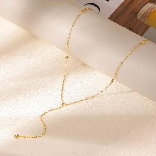 Fwlisesa Gold Necklace for Women, Dainty Gold Long Necklaces 14k Gold Plated Prom Lariat Necklace Cute Choker Necklaces for Women Trendy Stuff Fashion Costume Gold Accessories Christmas Jewelry Gifts thumbnail 5