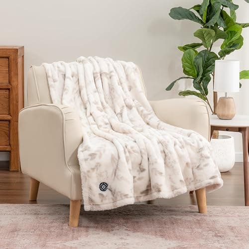 Berkshire Blanket Heated Throw Blanket, Grace Fur to Loftmink Reversible Electric Throw with 4 Heat Levels, Fast Heating Printed Throw for Couch and Bed, Auto Shut-Off Feature (50"x60") thumbnail 5