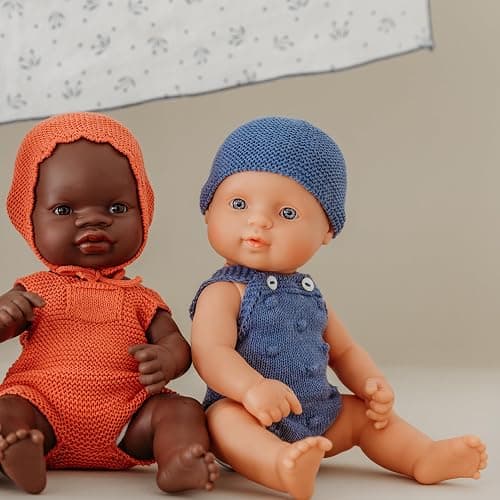 Miniland - Recycled Knitwear Set for 32 cm Miniland Dolls - Blue Romper and Hat thumbnail 5