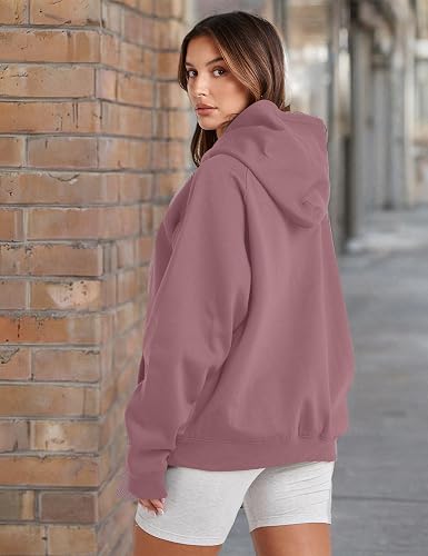 Lauweion Women Solid Basic Fleece Letter Loose Hoodie Sweatshirt Long Sleeve Kangaroo Pocket Drop Shoulder Pullovers Top thumbnail 9