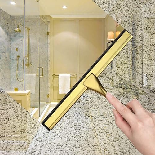 HIWARE All-Purpose Shower Squeegee for Shower Doors, Bathroom, Window and Car Glass - Brass, Stainless Steel, 10 Inches thumbnail 2
