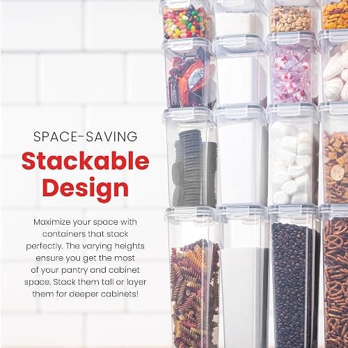 Airtight Food Storage Containers Set - Air Tight Pantry Storage Containers with Lids - Pasta Flour Sugar Cereal Containers - Storage Containers for Food - Kitchen Storage Container (Clear-24 Pack) thumbnail 6