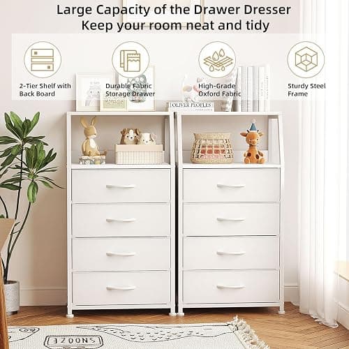 Mexin Dresser for Bedroom, Tall Night Stand with 4 Drawers, Bedside Table de Chevet, Small Chest of Drawers for Closet Living Room, White thumbnail 5